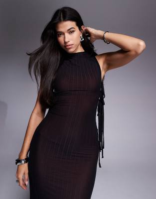 ASOS DESIGN OPEN SIDE TIED MAXI DRESS WITH HIGH NECK AND CONTRAST LINING 