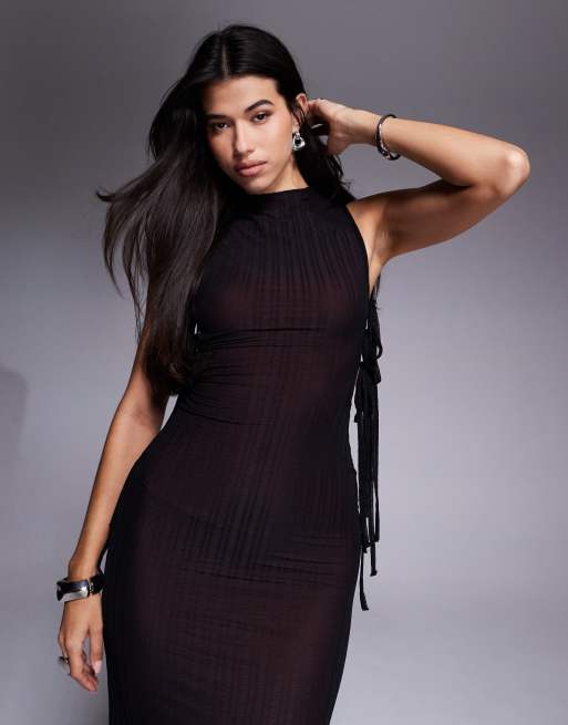 Lioness Women’s Sleeveless Plunge Collared Neckline Black Straight Pencil Dress