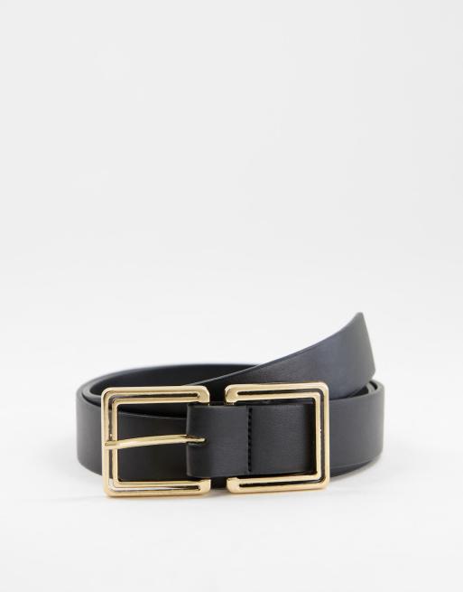 ASOS DESIGN open square waist and hip belt in gold metalwork 
