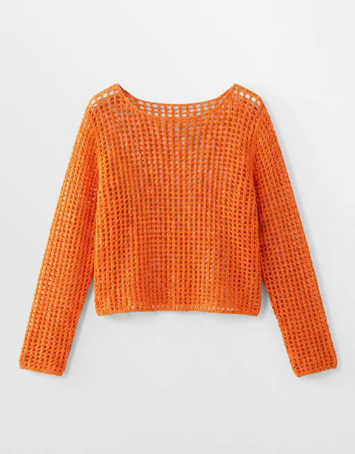 ASOS DESIGN open stitch crochet jumper in orange, 5 of 8