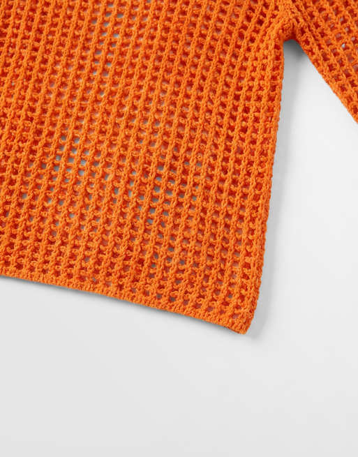 ASOS DESIGN open stitch crochet jumper in orange, 7 of 8