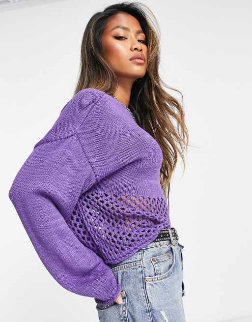 ASOS DESIGN open stitch hem jumper in purple ASOS