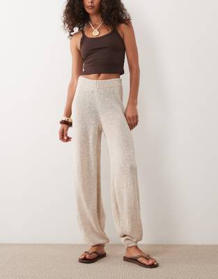 Трикотажные брюки-баллоны ASOS DESIGN с ажурной строчкой цвета мокко - часть комплекта бежевого цвета