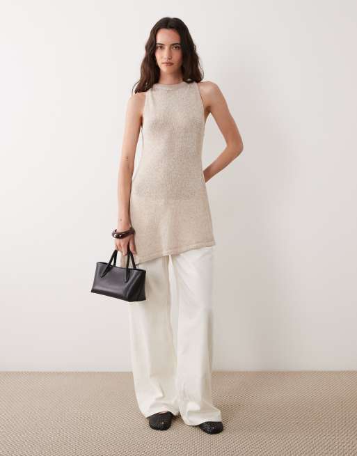 ASOS DESIGN open stitch knitted asymmetric top co-ord in mocha, 2 of 4
