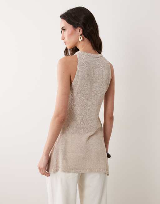 ASOS DESIGN open stitch knitted asymmetric top co-ord in mocha, 3 of 4