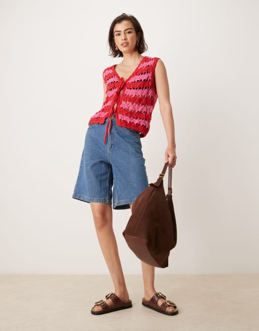 ASOS DESIGN open stitch striped tie front knitted waistcoat in multi, 2 of 4