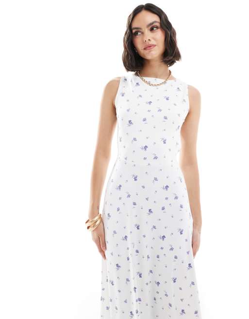 ASOS DESIGN open strappy back a line midi dress with full skirt in ditsy print ASOS