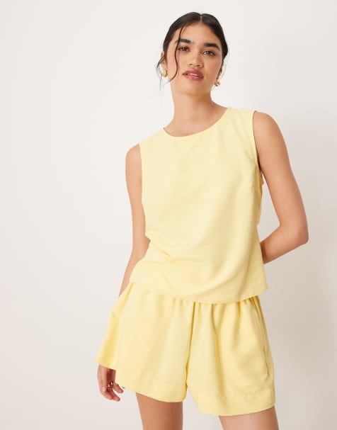 ASOS DESIGN open tie back shell top co-ord in yellow - view 1
