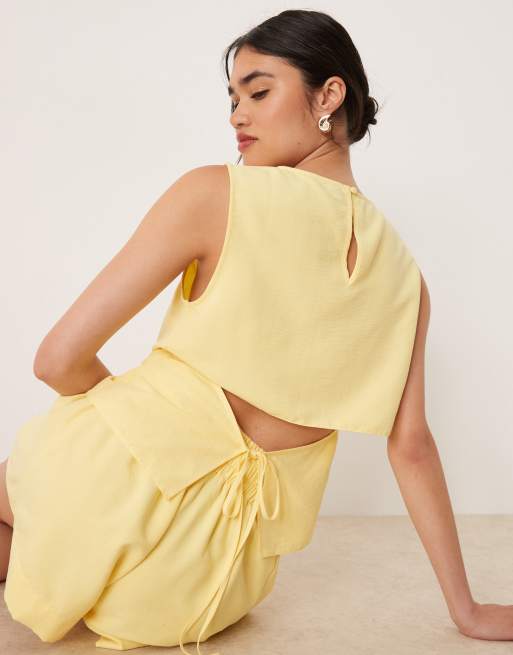 ASOS DESIGN open tie back shell top in yellow - part of a set