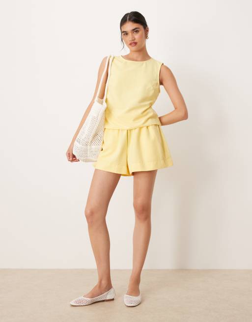 ASOS DESIGN open tie back shell top in yellow - part of a set