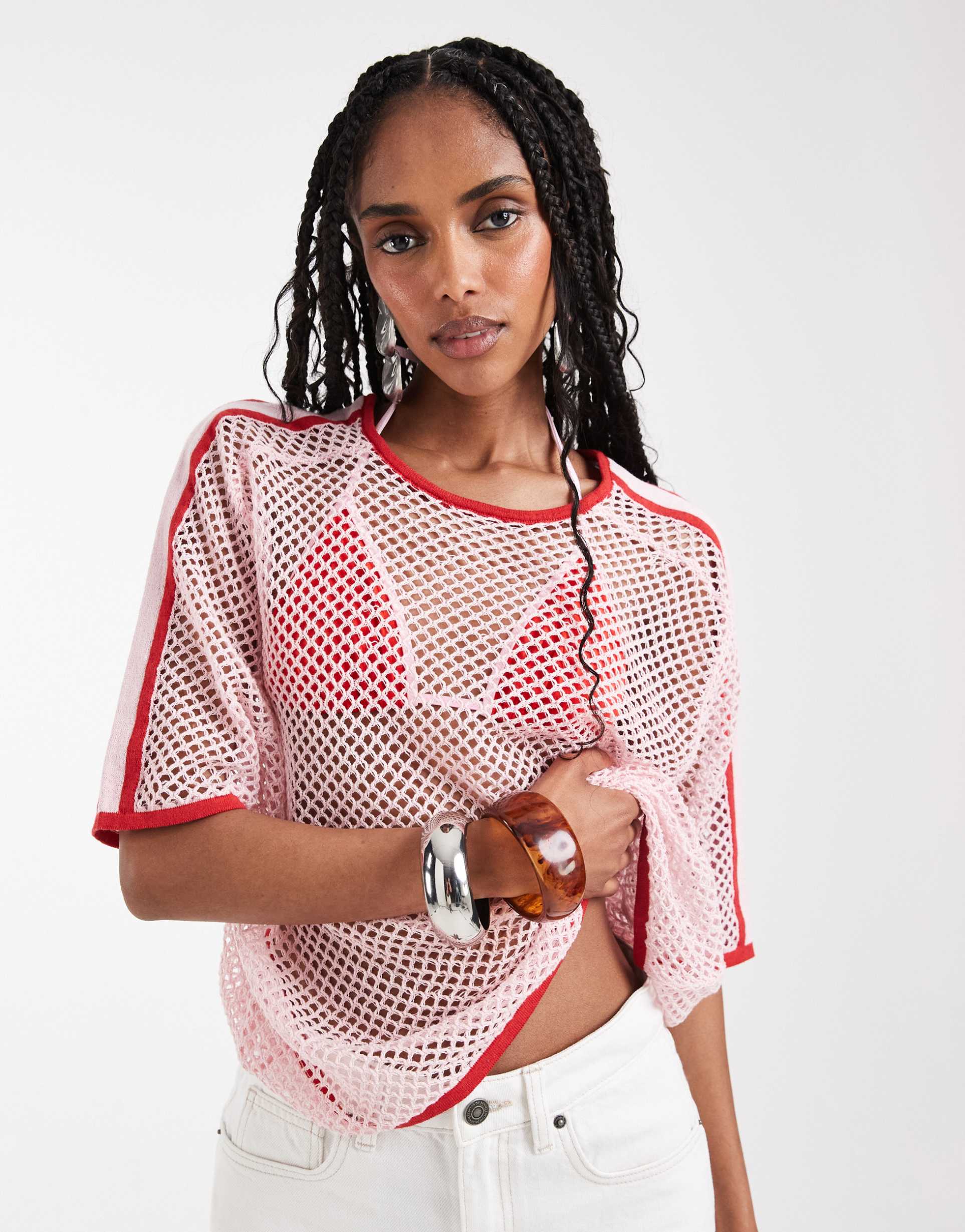 asos design open weave knit t-shirt