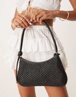 Asos Design Open Weave Shoulder Bag With Skinny Straps In Black