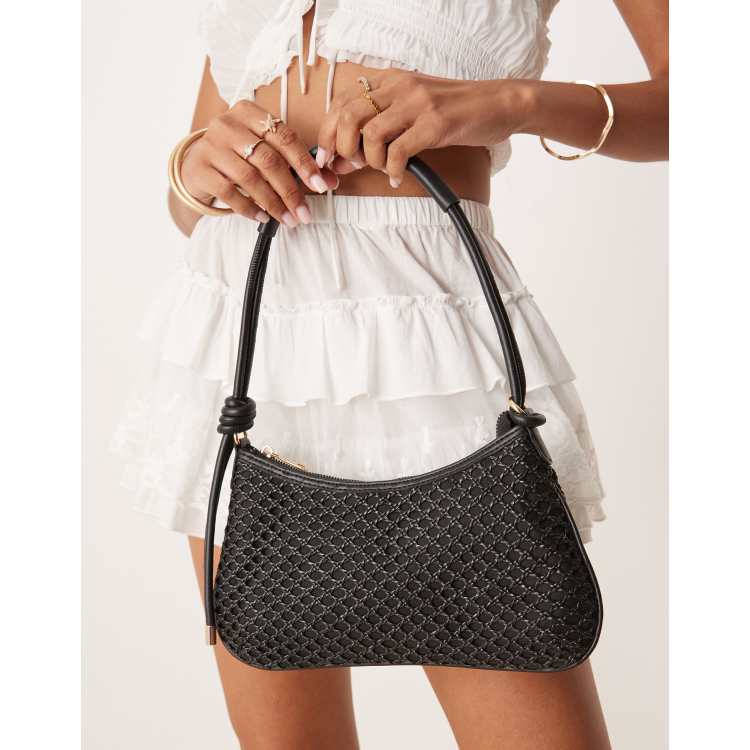 ショルダーバッグ・ポシェット ^LEATHERY^ Ribbon angora knit shoulder bag IVORY LRBG4403IV RABANNE Leather-trimmed embellished woven raffia shoulder