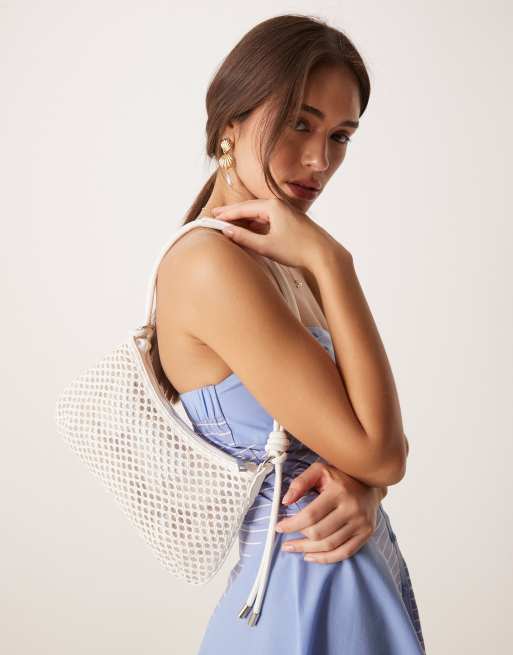 ASOS DESIGN open weave shoulder bag with skinny straps in white, 2 of 4