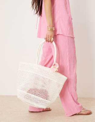 ASOS DESIGN OPEN WEAVE STRAW TOTE BAG 