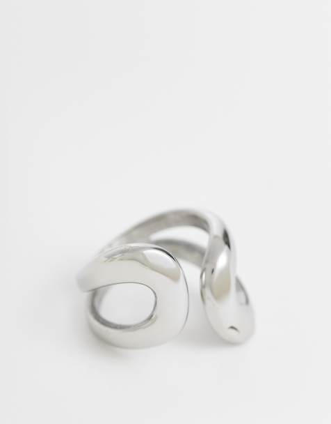 ASOS DESIGN - Open wikkelring van watersbestendig roestvrij staal in zilver - view 1