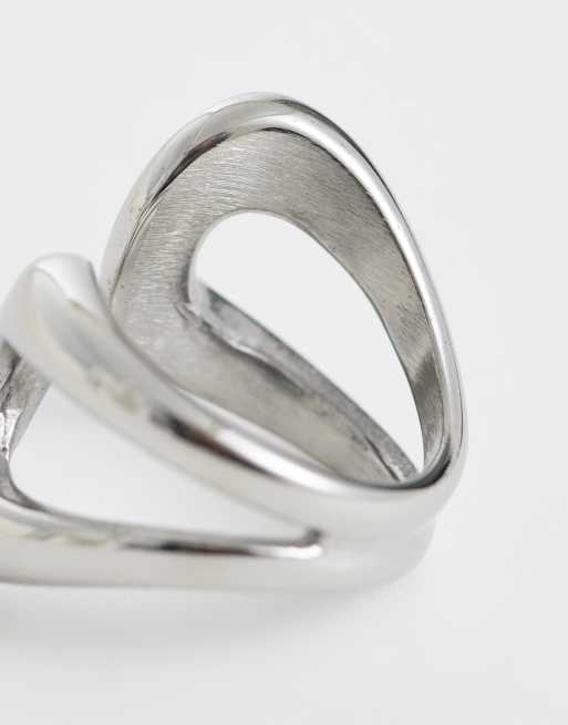 ASOS DESIGN - Open wikkelring van watersbestendig roestvrij staal in zilver, 2 van 3