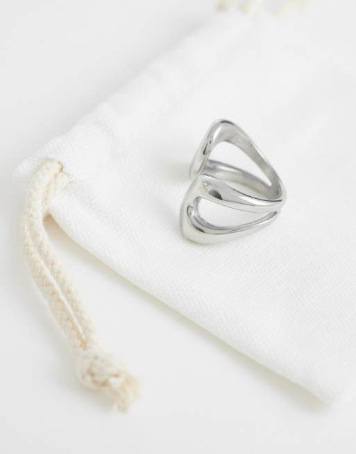 ASOS DESIGN - Open wikkelring van watersbestendig roestvrij staal in zilver, 3 van 3