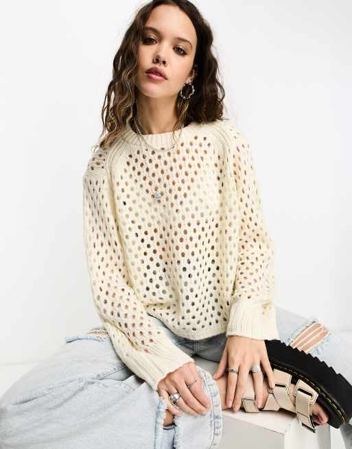 ASOS DESIGN - Opengewerkte trui in crème