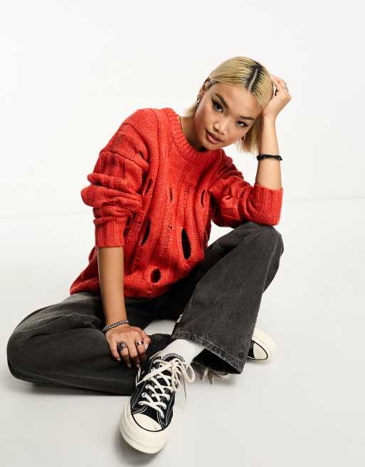 ASOS DESIGN - Opengewerkte trui in rood 
