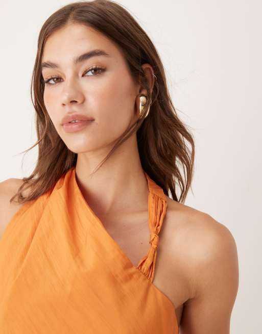 ASOS DESIGN - Orange asymmetrisk midikjole med rynket sidepanel, 2 af 4