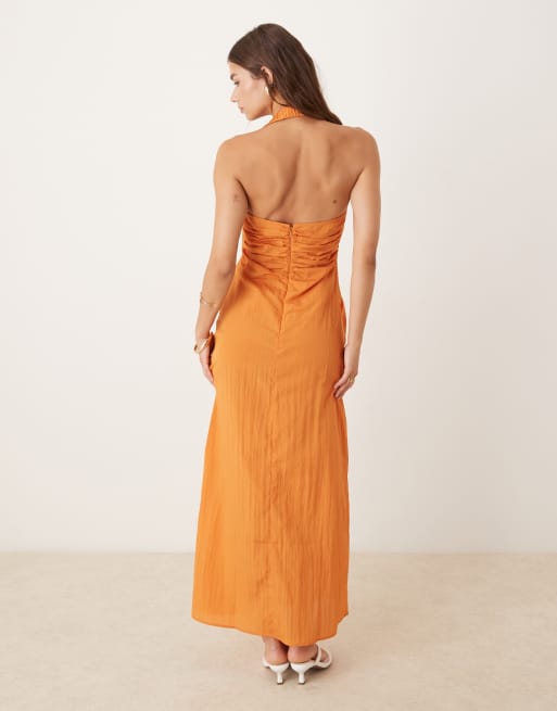 ASOS DESIGN - Orange asymmetrisk midikjole med rynket sidepanel, 3 af 4