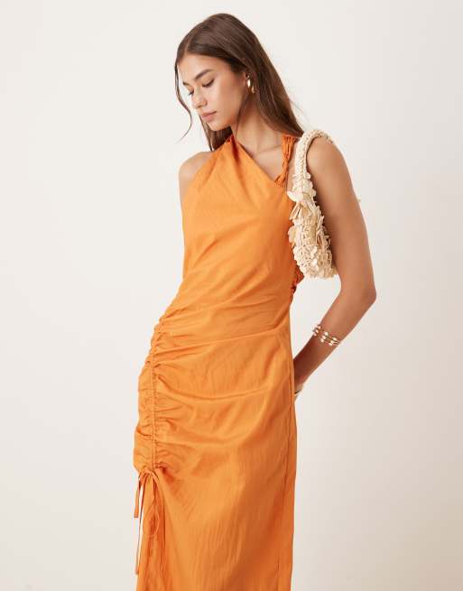 ASOS DESIGN - Orange asymmetrisk midikjole med rynket sidepanel, 4 af 4