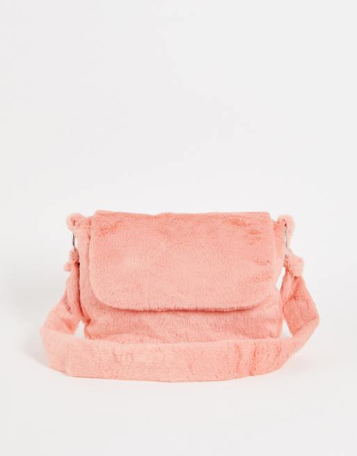 ASOS DESIGN – Orange axelväska i fuskpäls