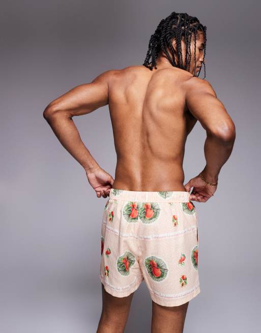ASOS DESIGN – Orange badshorts med fruktmönster i kort längd, del av set, 2 av 4