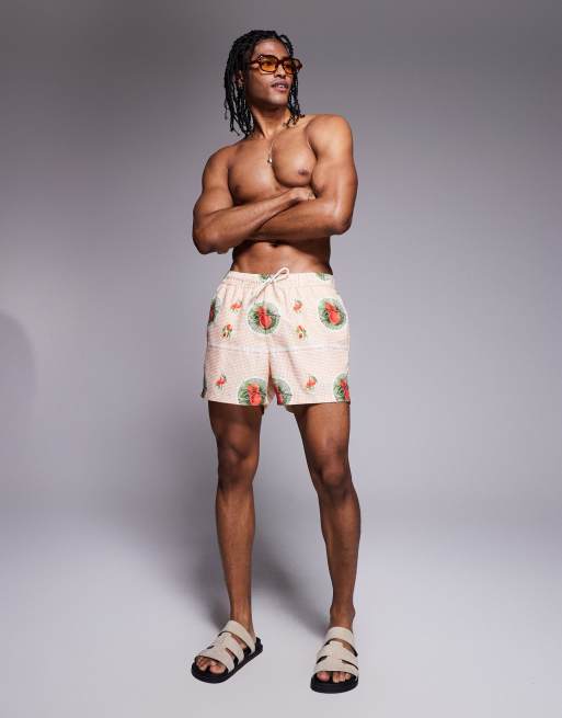 ASOS DESIGN – Orange badshorts med fruktmönster i kort längd, del av set, 3 av 4