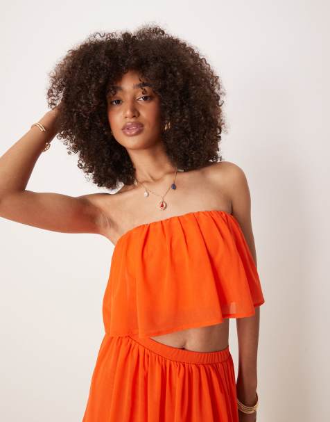 ASOS DESIGN – Orange bandeau-crop top med volang, del av set - view 1