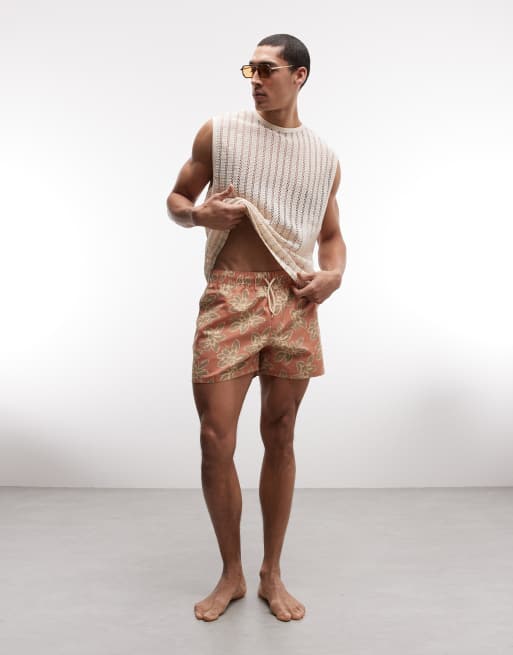 ASOS DESIGN – Orange, blommiga badshorts i kort design, 2 av 5