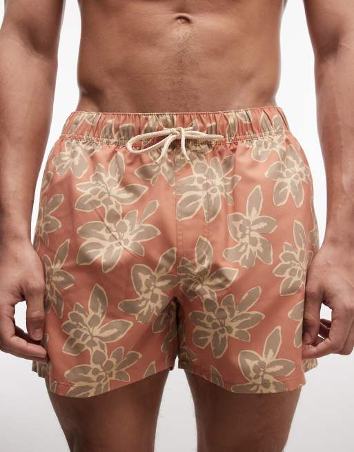 ASOS DESIGN – Orange, blommiga badshorts i kort design, 4 av 5