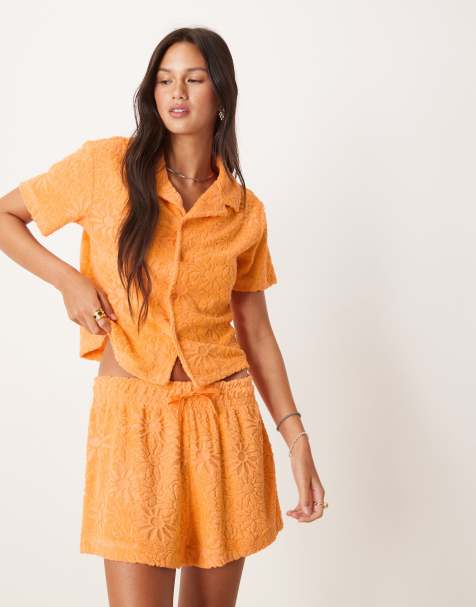 ASOS DESIGN – Orange, blomtexturerade boxershorts i frotté, del av set - view 1