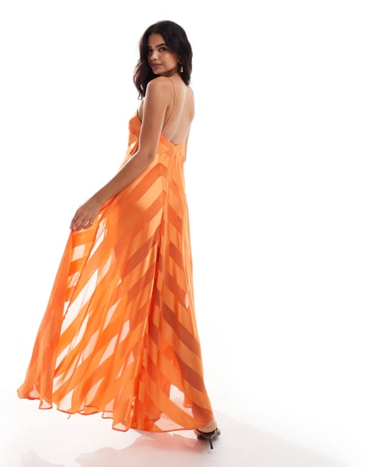 ASOS DESIGN - Orange cami-maxikjole i satin med trapez-snit, striber og store ærmer, 3 af 4