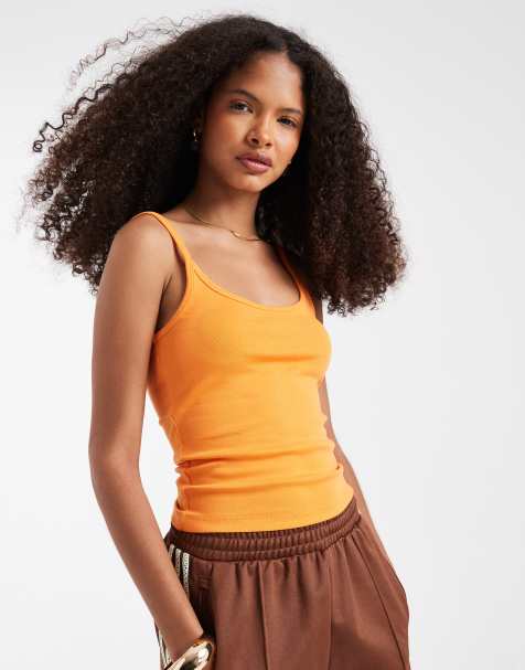 ASOS DESIGN - Orange cami-top med dyb rund hals og elastiske stropper - view 1