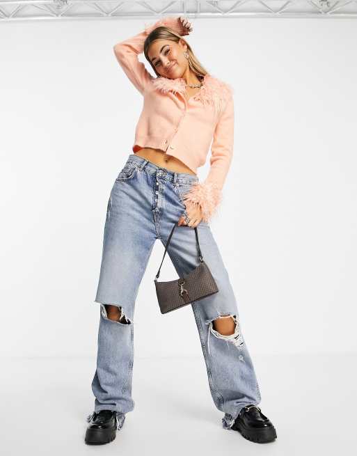 ASOS DESIGN - Orange cardigan med aftagelige kanter i imiteret pels