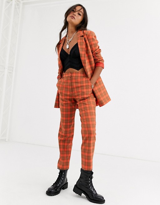 ASOS DESIGN orange check slim suit trousers