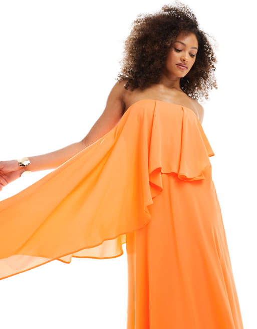 ASOS DESIGN – Orange diagonalskuren maxiklänning i två lager med bandeauringning, 3 av 4