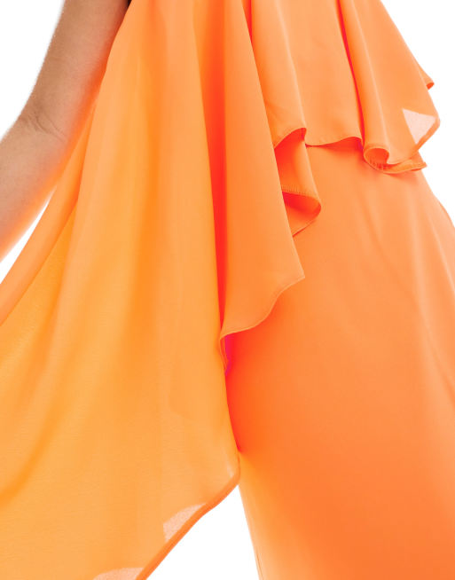 ASOS DESIGN – Orange diagonalskuren maxiklänning i två lager med bandeauringning, 4 av 4