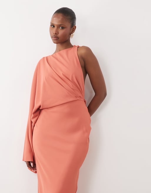 ASOS DESIGN – Orange, enaxlad, rak maxiklänning med drapering baktill, 4 av 4