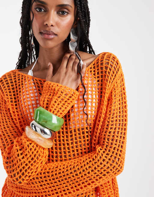 ASOS DESIGN – Orange, hålvirkad tröja, 3 av 8