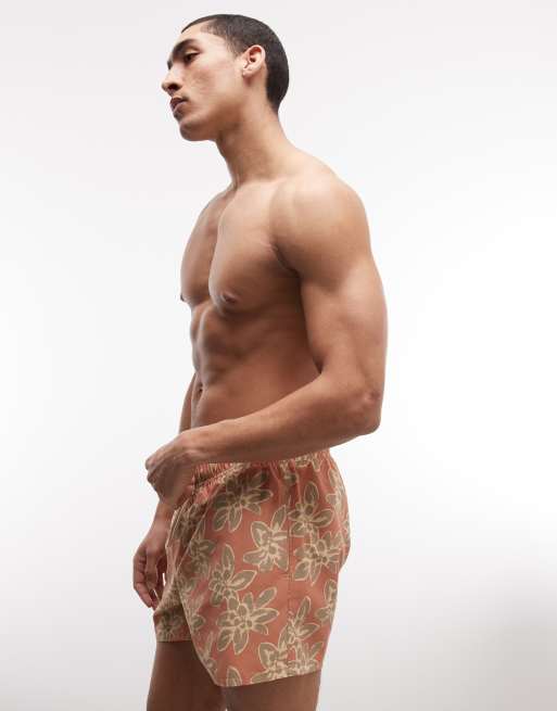 ASOS DESIGN - Orange korte badeshorts med blomsterprint, 3 af 5