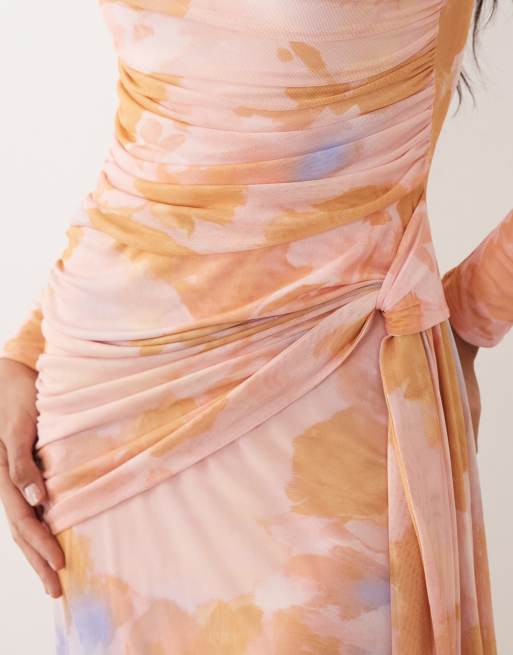 ASOS DESIGN - Orange langærmet maxikjole i mesh med blomstermønster, 3 af 4