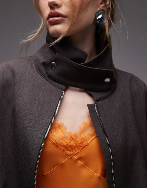 ASOS DESIGN – Orange linne i satin med spetskant, 4 av 4