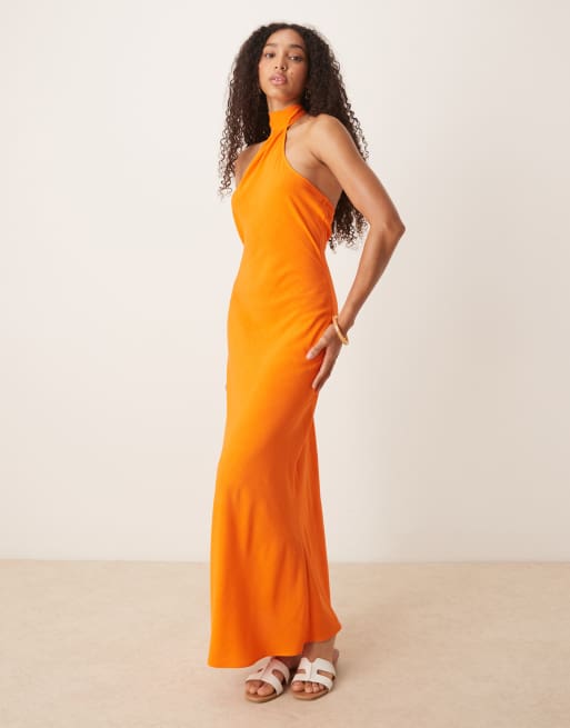 ASOS DESIGN - Orange maxikjole i hørlook med tørklædedetalje