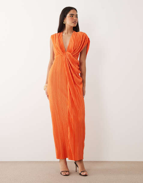 ASOS DESIGN - Orange maxikjole med halterneck, drapering og plisseringer - view 1