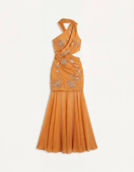 ASOS DESIGN - Orange maxikjole med halterneck og udsmykket blomstermønster, 5 af 7