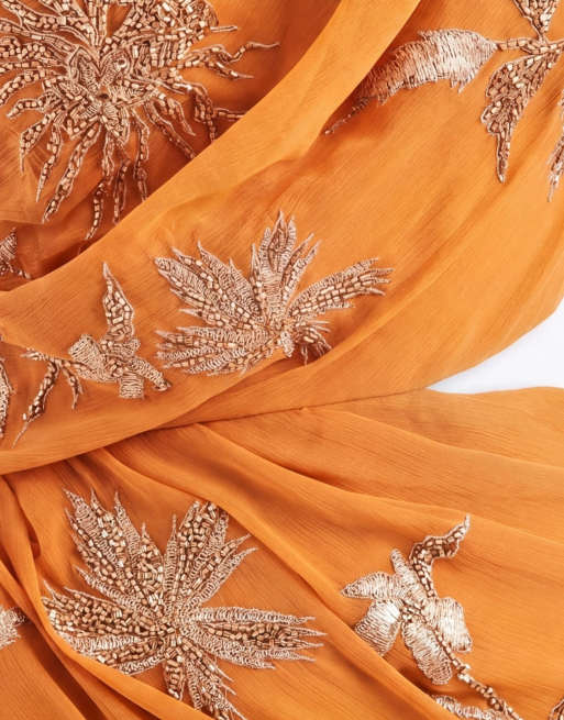 ASOS DESIGN - Orange maxikjole med halterneck og udsmykket blomstermønster, 7 af 7