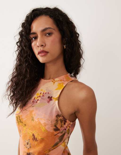 ASOS DESIGN - Orange maxikjole med racerhals og kiler i abstrakt print, 3 af 4